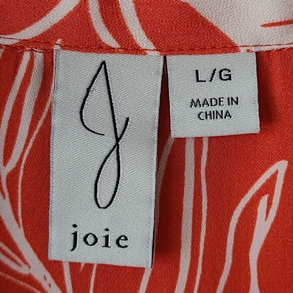 Joie Women's Orang & White Floral Print Button-Up Blouse Top Size L - Picture 5 of 10